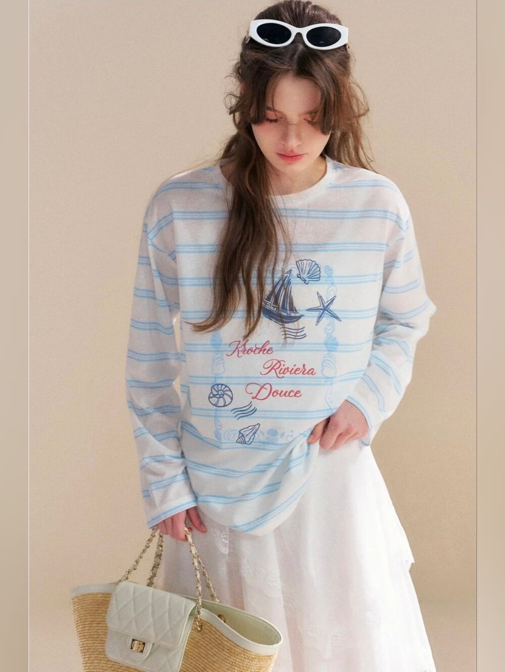 Kroche Light Blue & White Striped Long-Sleeve Tee with Nautical Print